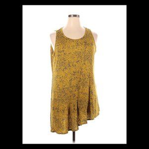 Logo Layers Womens Yellow Snakeprint Stretch Asymmetrical Sleeveless Top XL EUC
